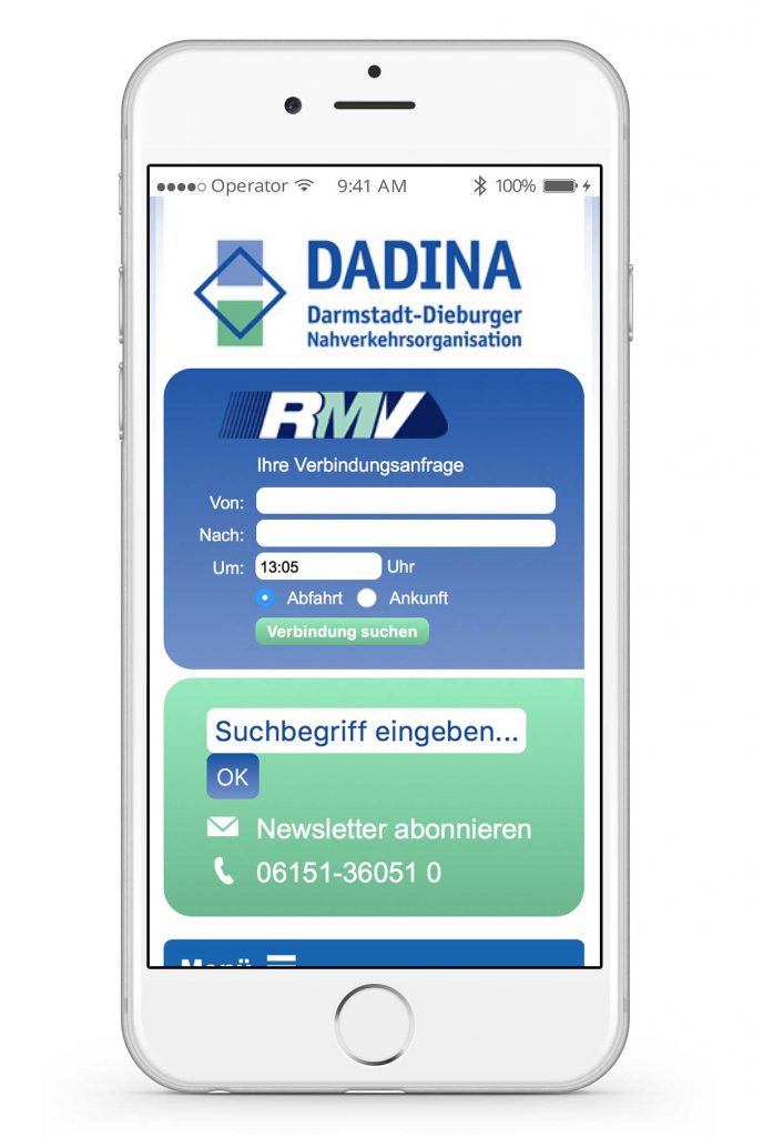 DADINA - Ansicht der Webseite auf dem Smartphone
