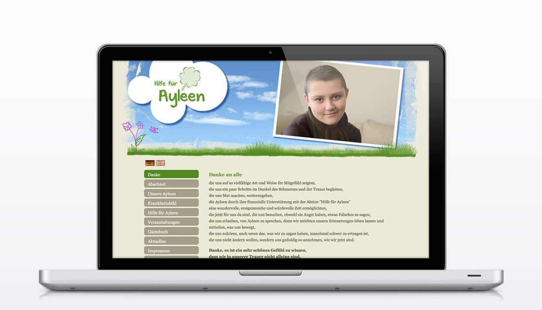 Hilfe für Ayleen - Ansicht der Webseite auf dem Macbook
